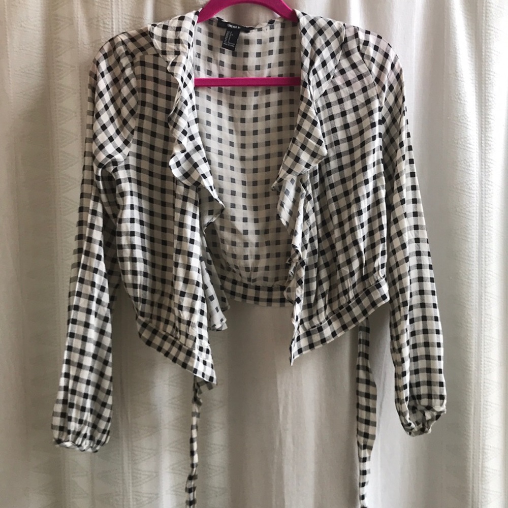 Gingham Ruffle Wrap Crop Top